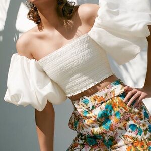 Aje Cream Puff Sleeve Crop Top